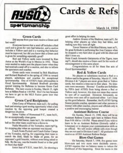 Soccer Green Card Newsletter from 1997